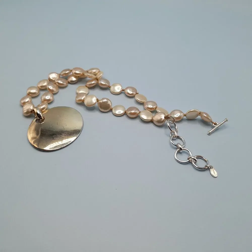 Vintage MONET Pearl Necklace Hand Knotted Toggle Clasp 17